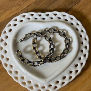 silver-tone chain-link hoop earrings 1.5” Women’s Earrings